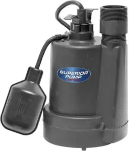 Superior Pump 92250 Thermoplastic Submersible Sump Pump with Tethered Float Switch